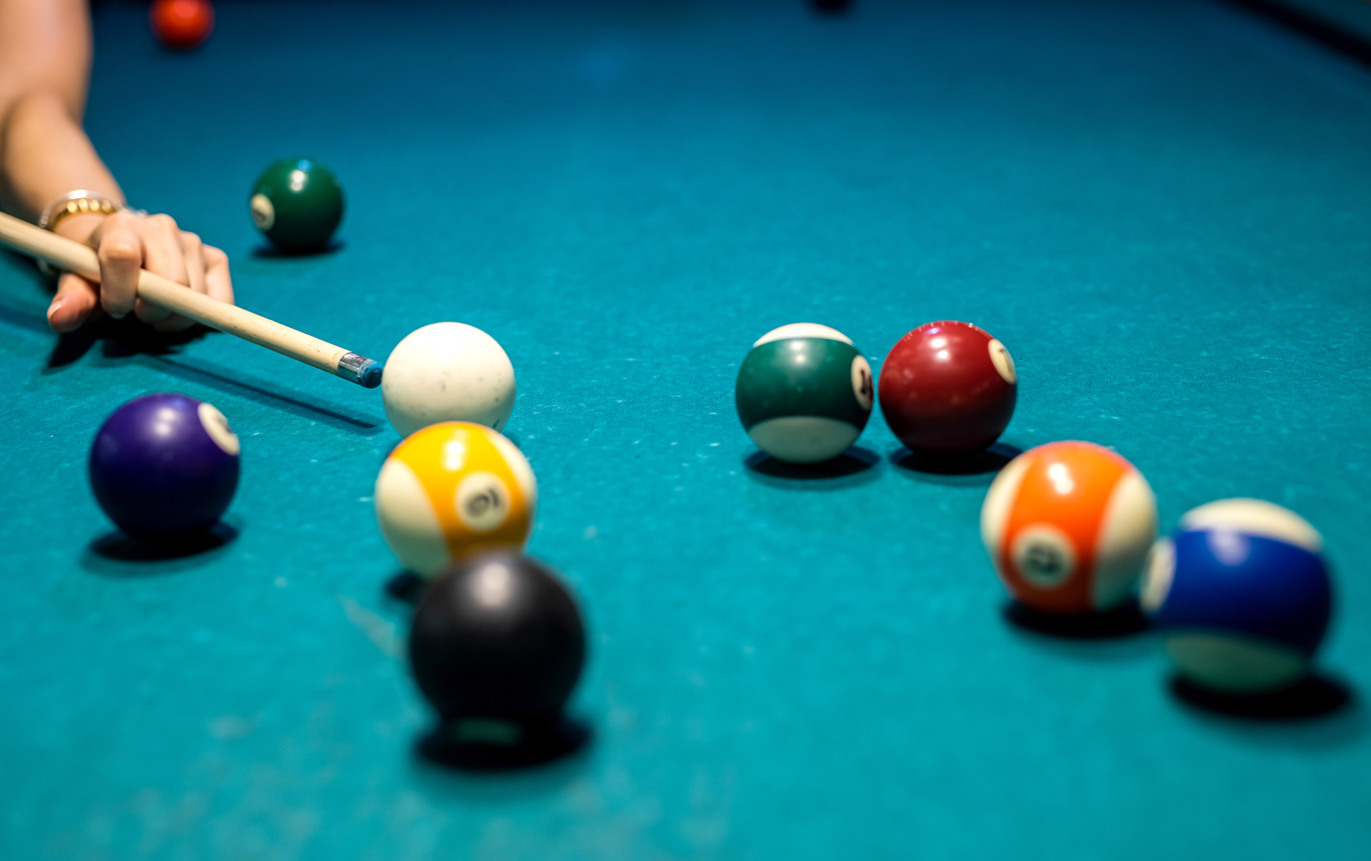 Billiards game in action